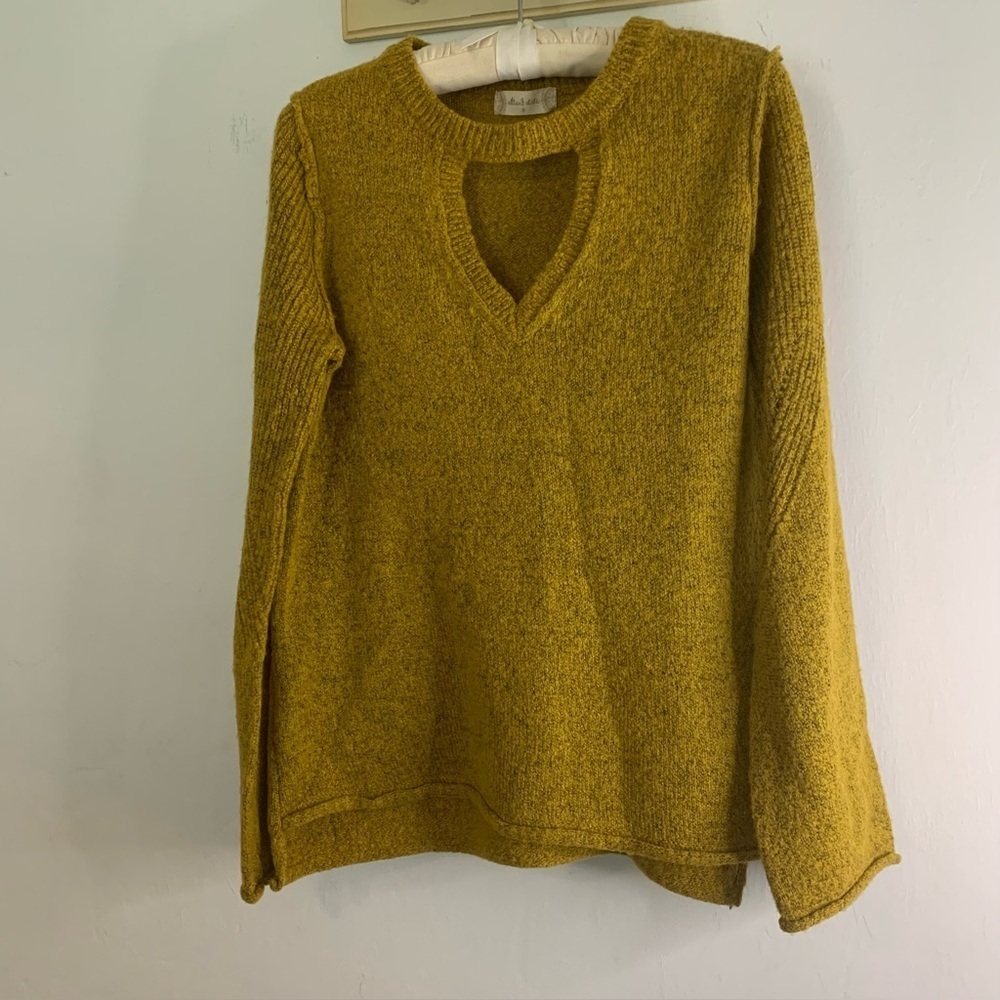 Altard State Sweater VNeck Cut Out Long Sleeve Yellow Knit Womens Sz Small